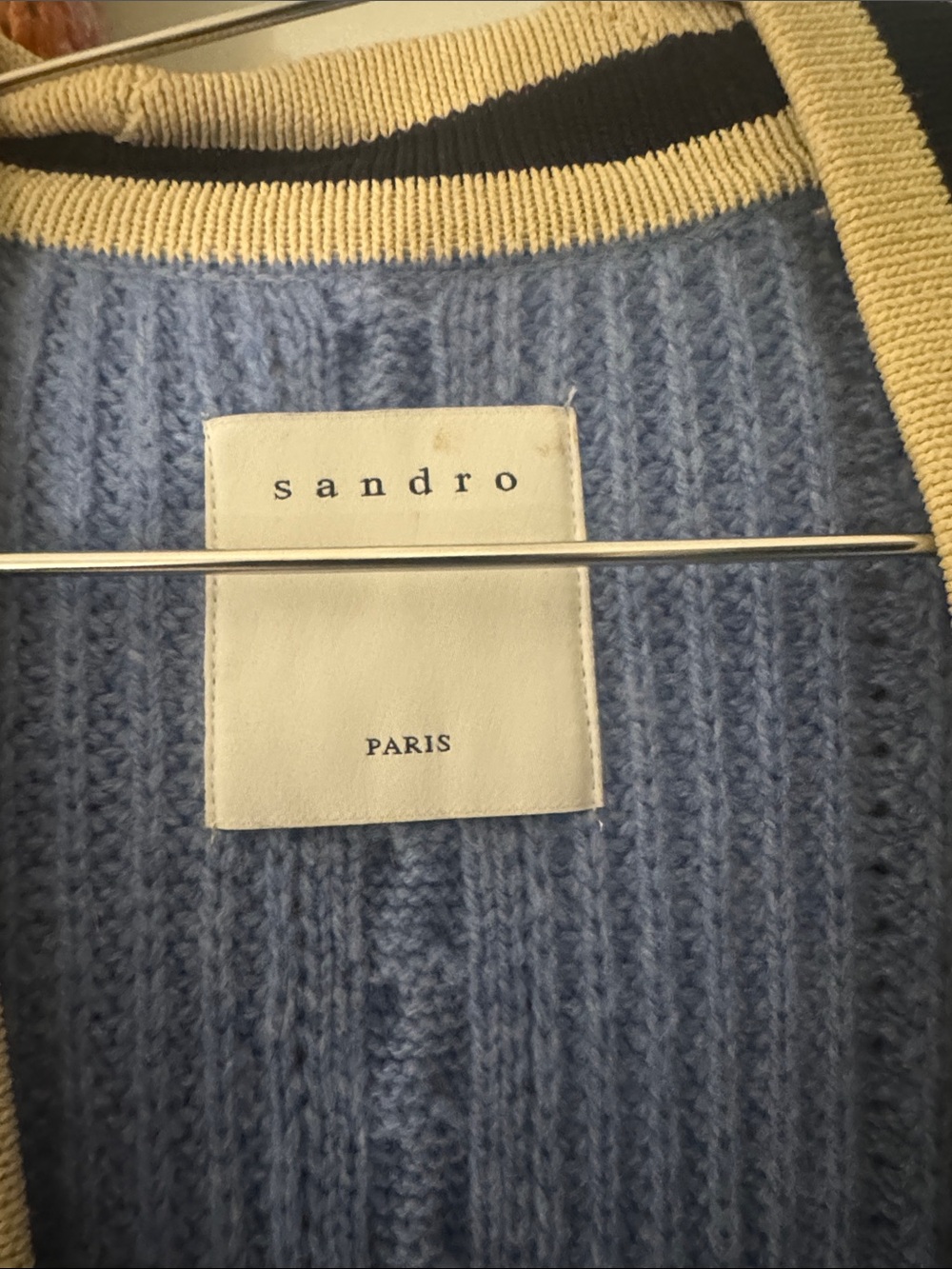 Sandro Light Blue Knit Cardigan with Navy and Cream Trim - Picture 3 of 4
